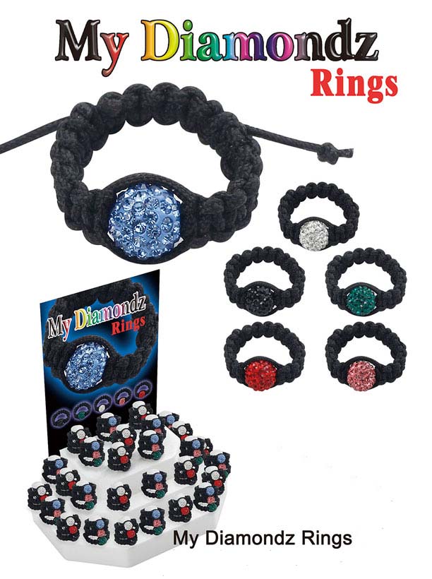 Shamballa Rings (Sold in per package of 12pcs, assorted colors)