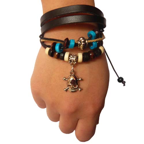 Leather Skull Bracelets (Sold in per package of 12pcs)