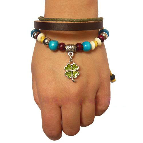 Leather Four Leaf Clover Bracelets (Sold in per package of 12pcs)