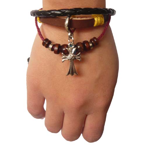 Leather Cross Bracelets (Sold in per package of 12pcs)