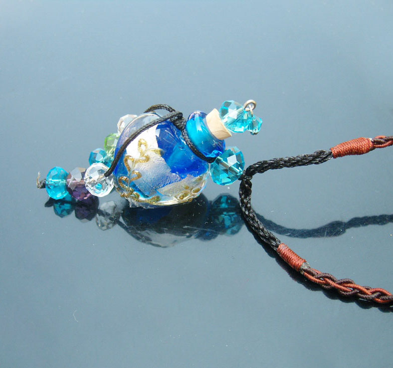 Murano Glass Perfume Necklace Heart Light Blue (with cord)