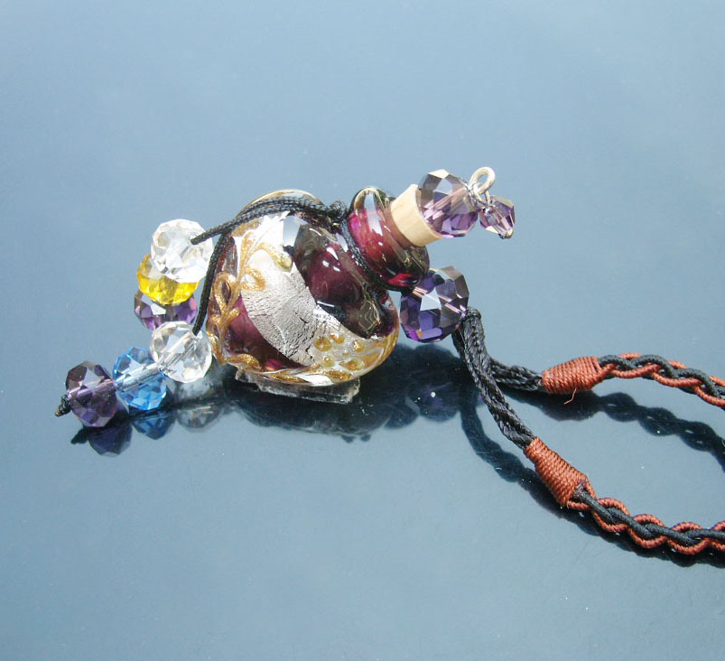 Murano Glass Perfume Necklace Heart Purple (with cord)