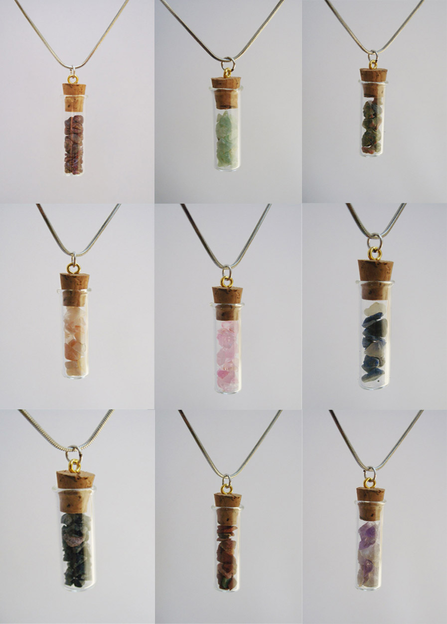 8MM Vial Stone Wish Bottle Necklaces(Sold in per package of 9pcs,assorted)