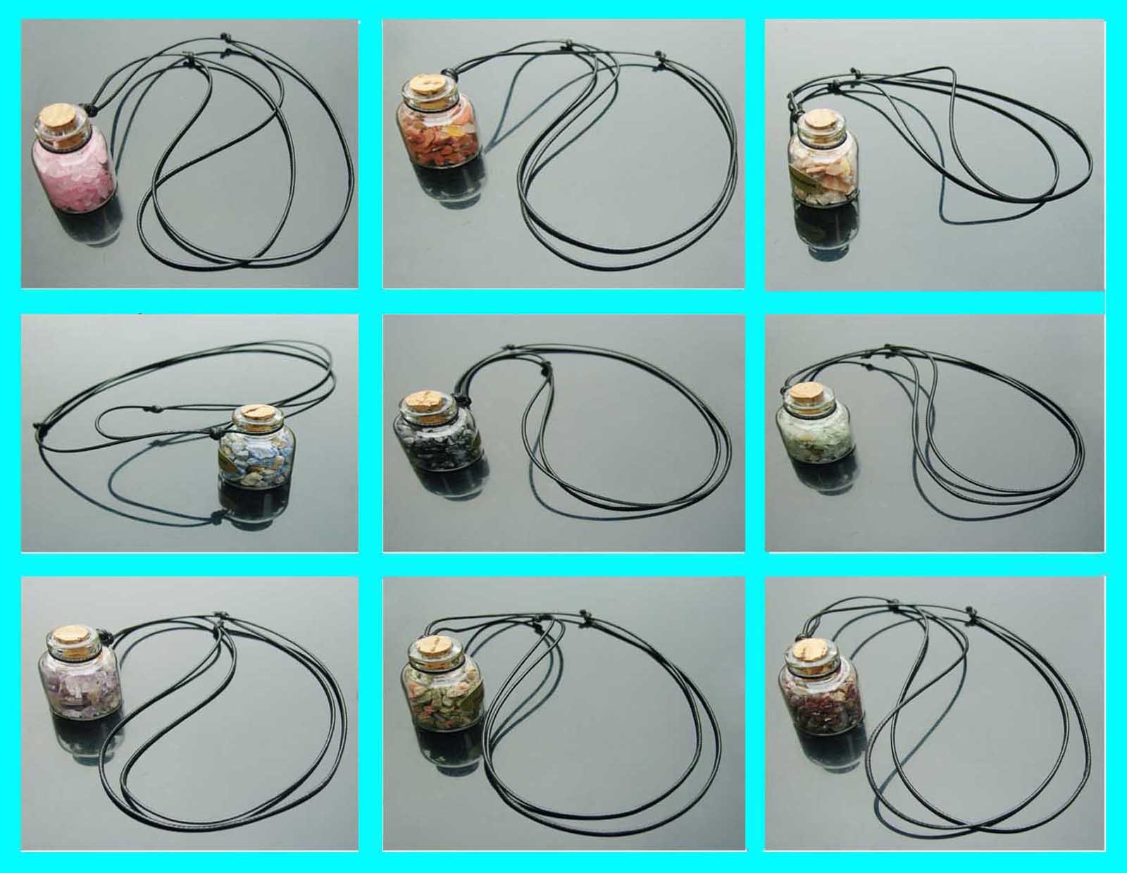 Stone Wish Bottle Necklaces(Sold in per package of 9pcs,assorted)