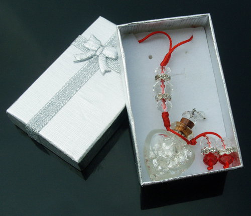 Murano Glass Perfume Cellphone Strap Heart Clear With Silver Foil