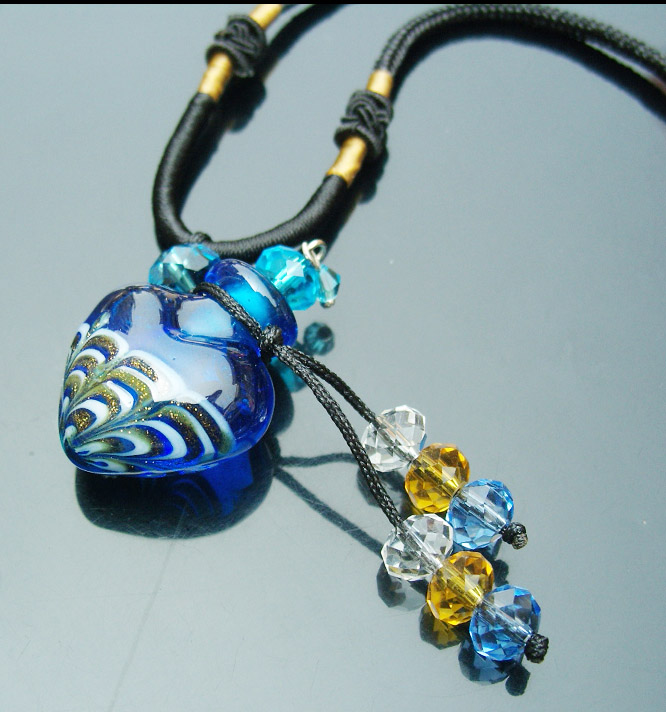 Murano Glass Perfume Necklace Phoenix Tail Light Blue (with cord)