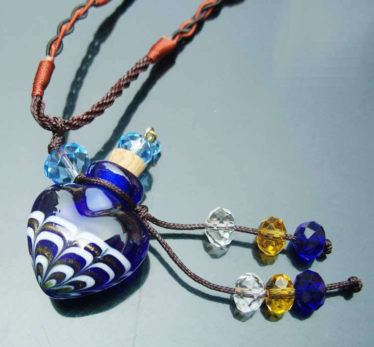 Murano Glass Perfume Necklace Phoenix Tail Dark Blue (with cord)