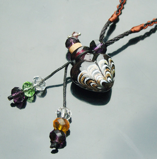 Murano Glass Perfume Necklace Phoenix Tail Purple (with cord)