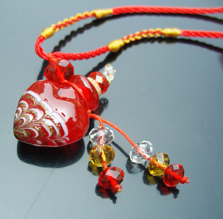 Murano Glass Perfume Necklace Phoenix Tail Red (with cord)