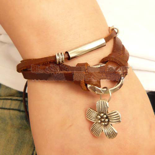 Leather Flower Bracelets (Sold in per package of 12pcs)