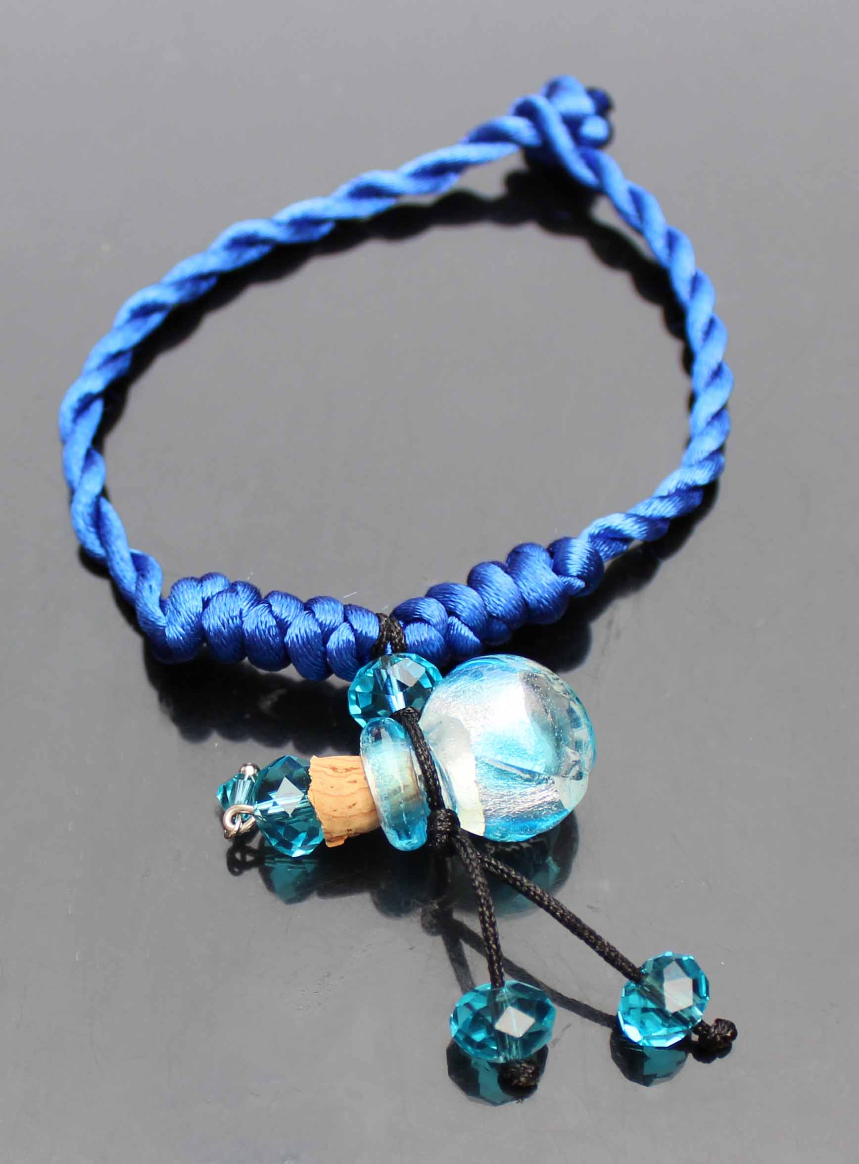 Murano Glass Perfume Vial Bracelet Amber Ball Light Blue