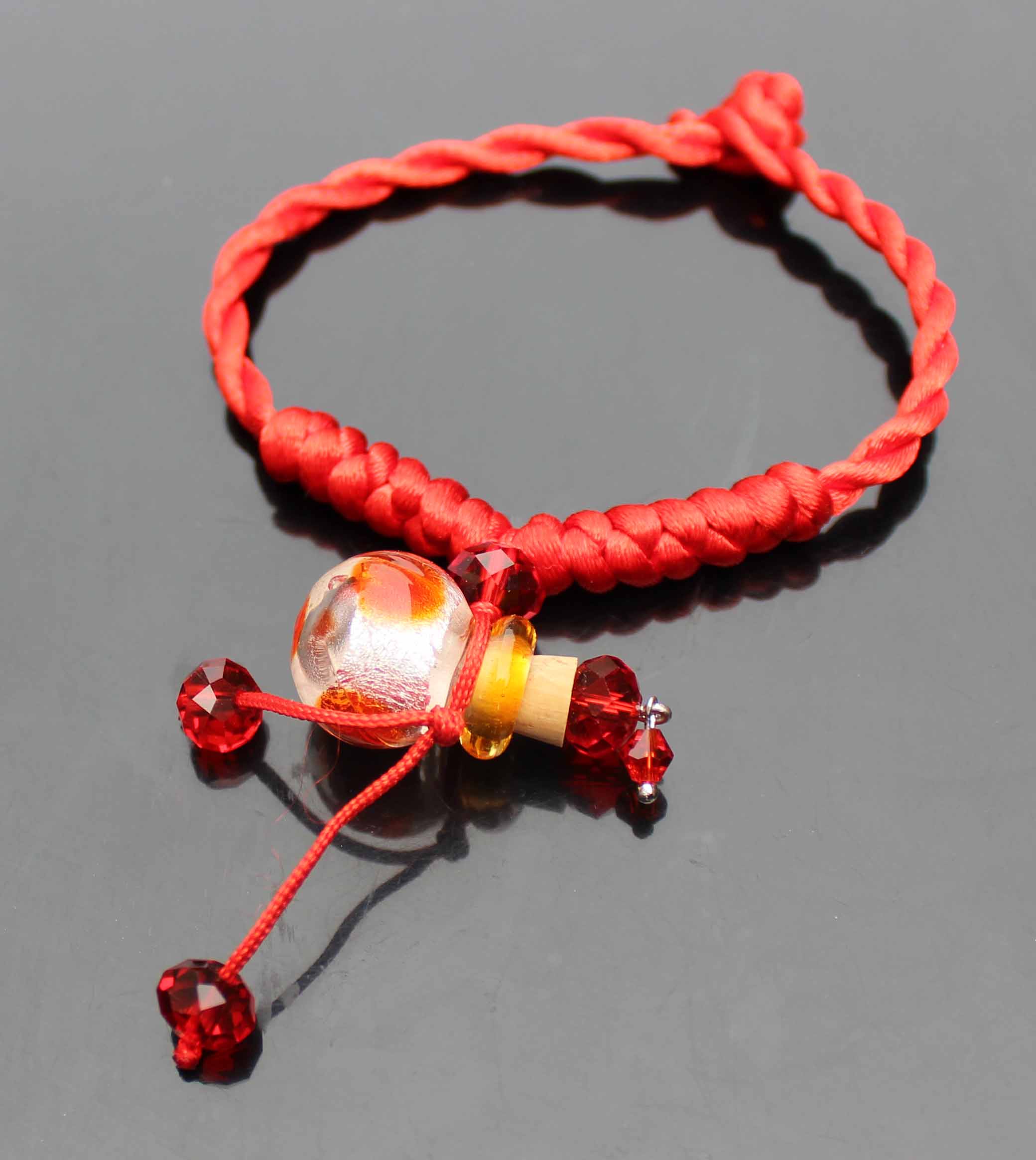 Murano Glass Perfume Vial Bracelet Amber Ball Red