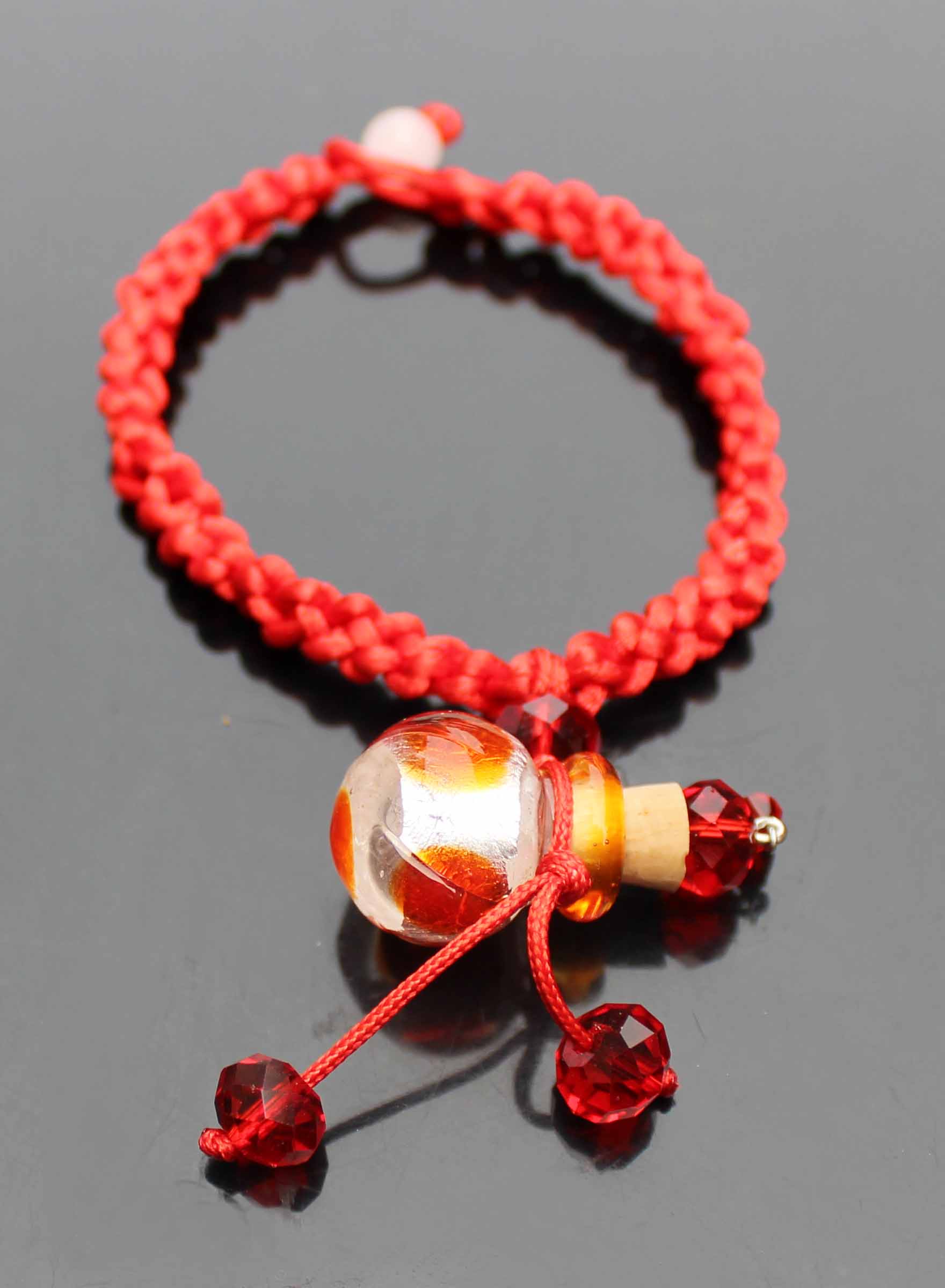 Murano Glass Perfume Vial Bracelet Amber Ball Red