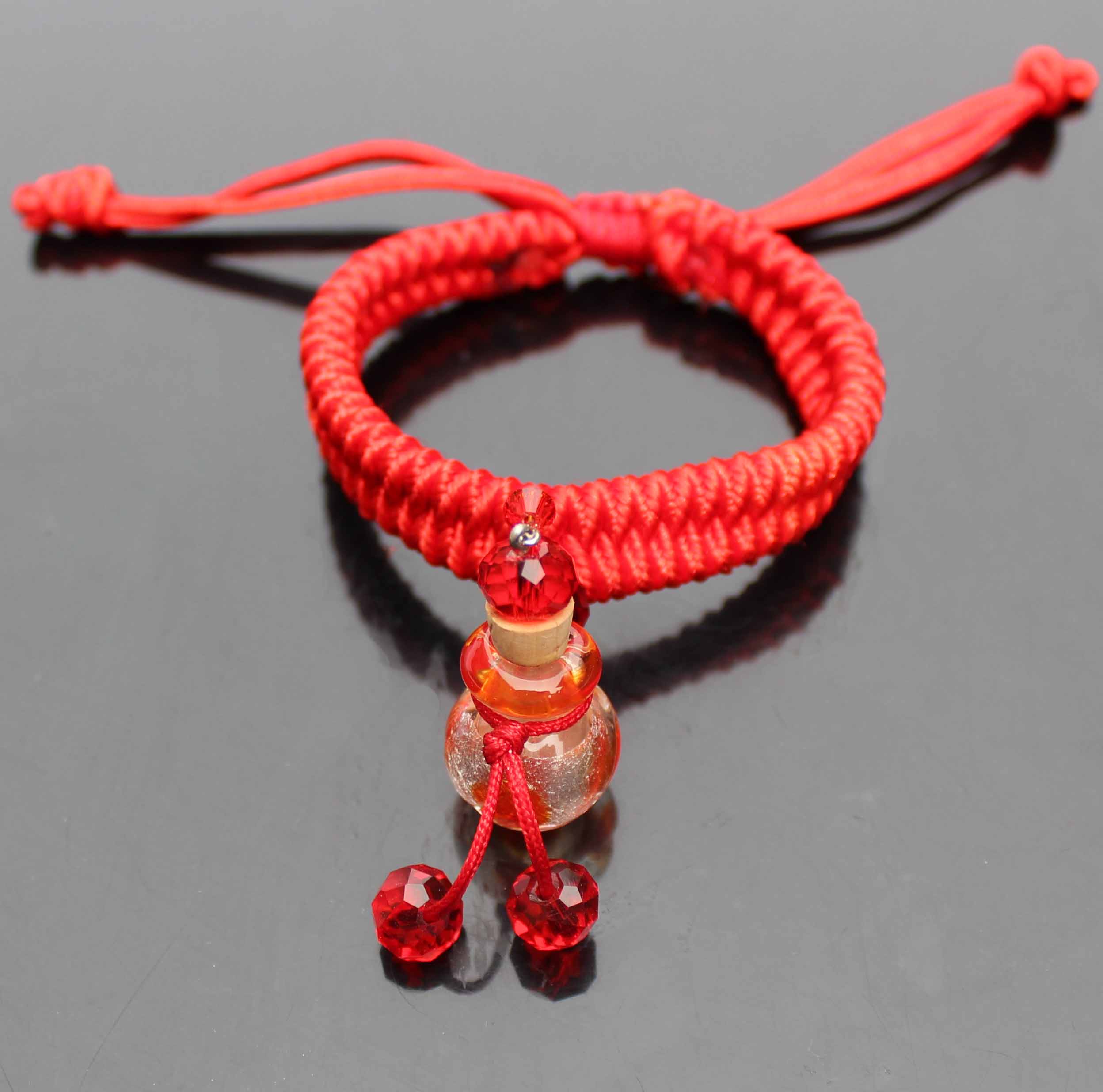 Murano Glass Perfume Vial Bracelet Amber Ball Red