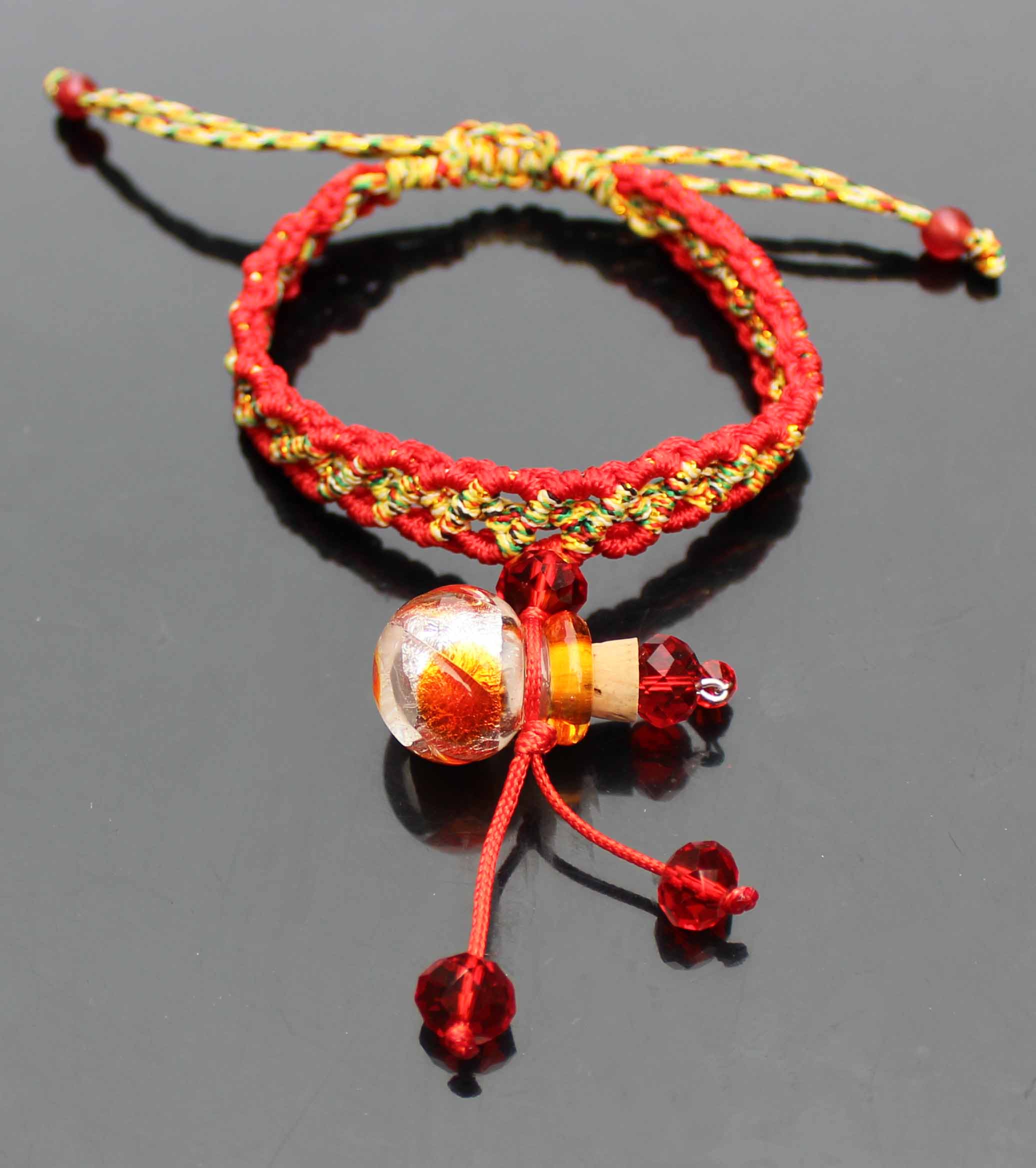 Murano Glass Perfume Vial Bracelet Amber Ball Red