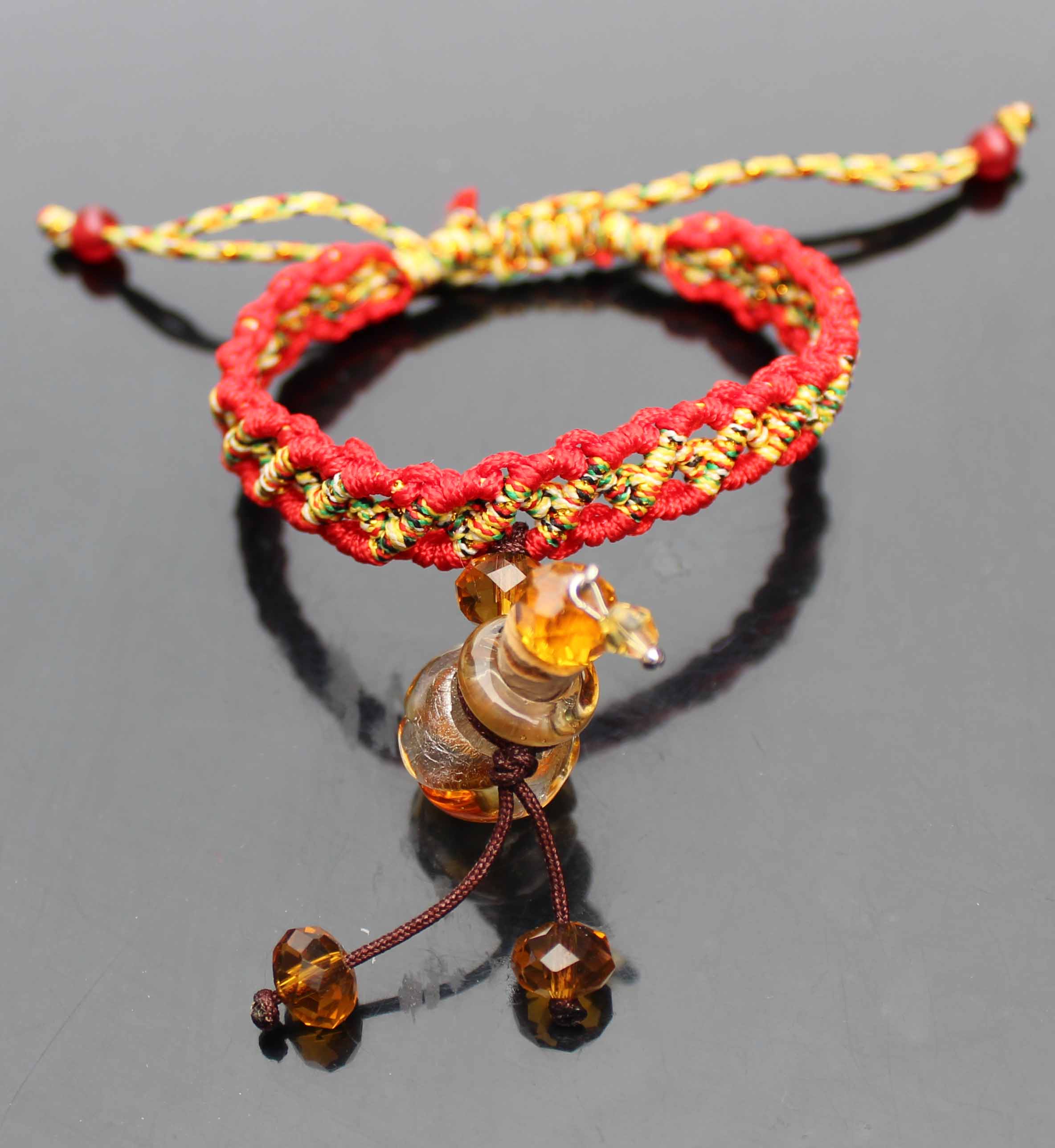 Murano Glass Perfume Vial Bracelet Amber Ball Champagne