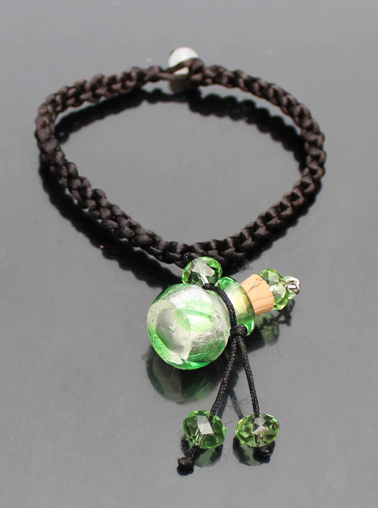 Murano Glass Perfume Vial Bracelet Amber Ball Green