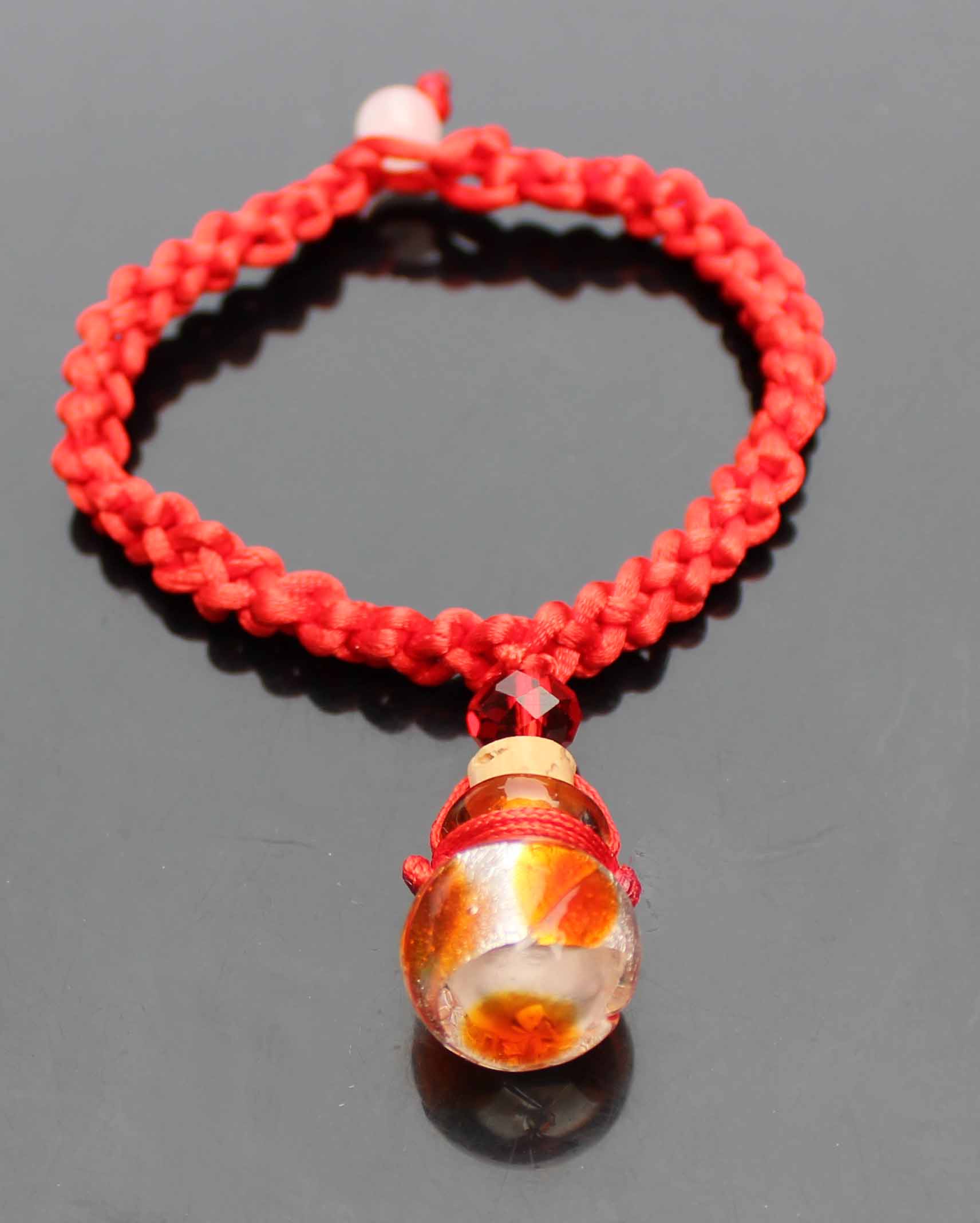 Murano Glass Perfume Vial Bracelet Amber Ball Red