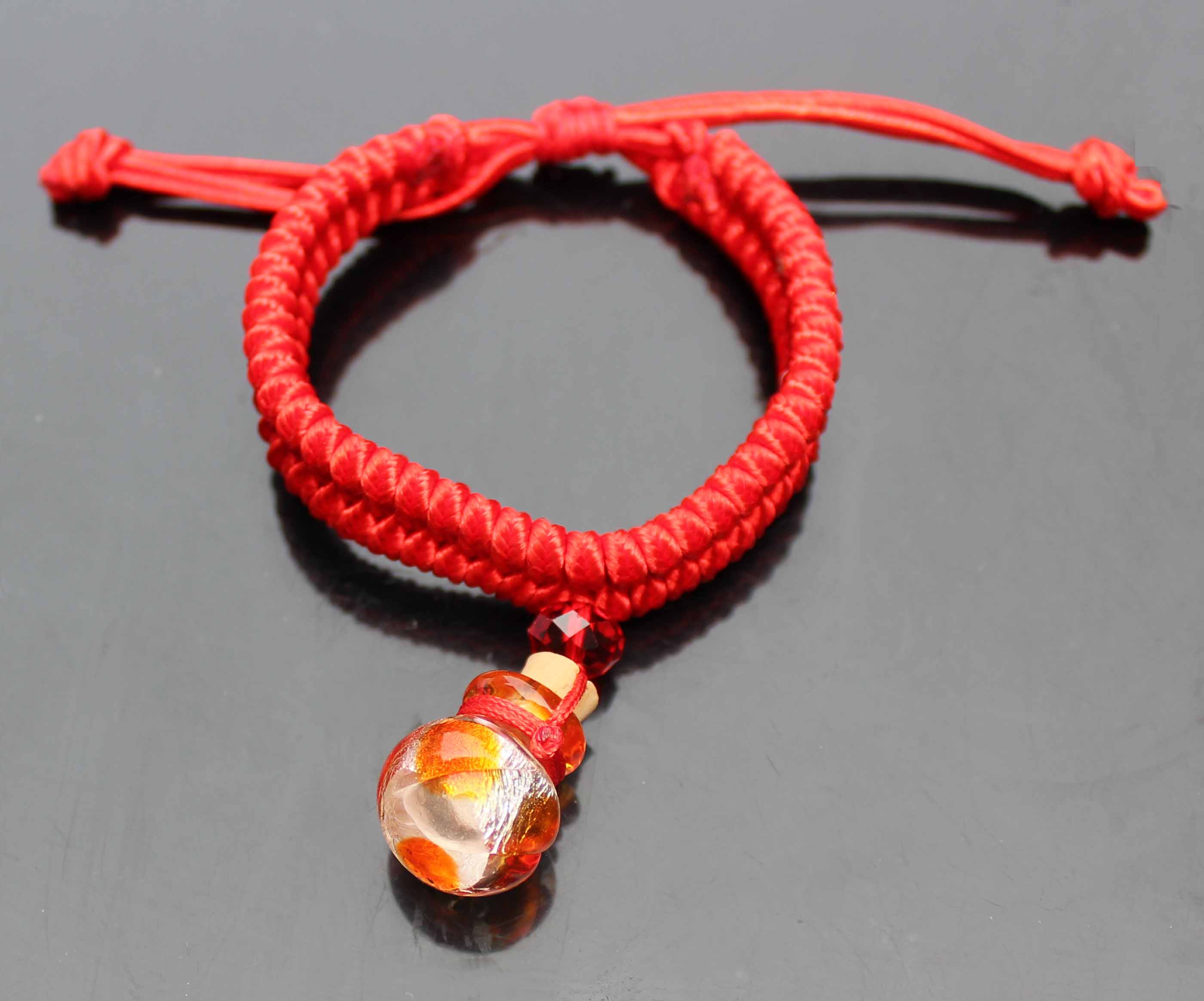 Murano Glass Perfume Vial Bracelet Amber Ball Red