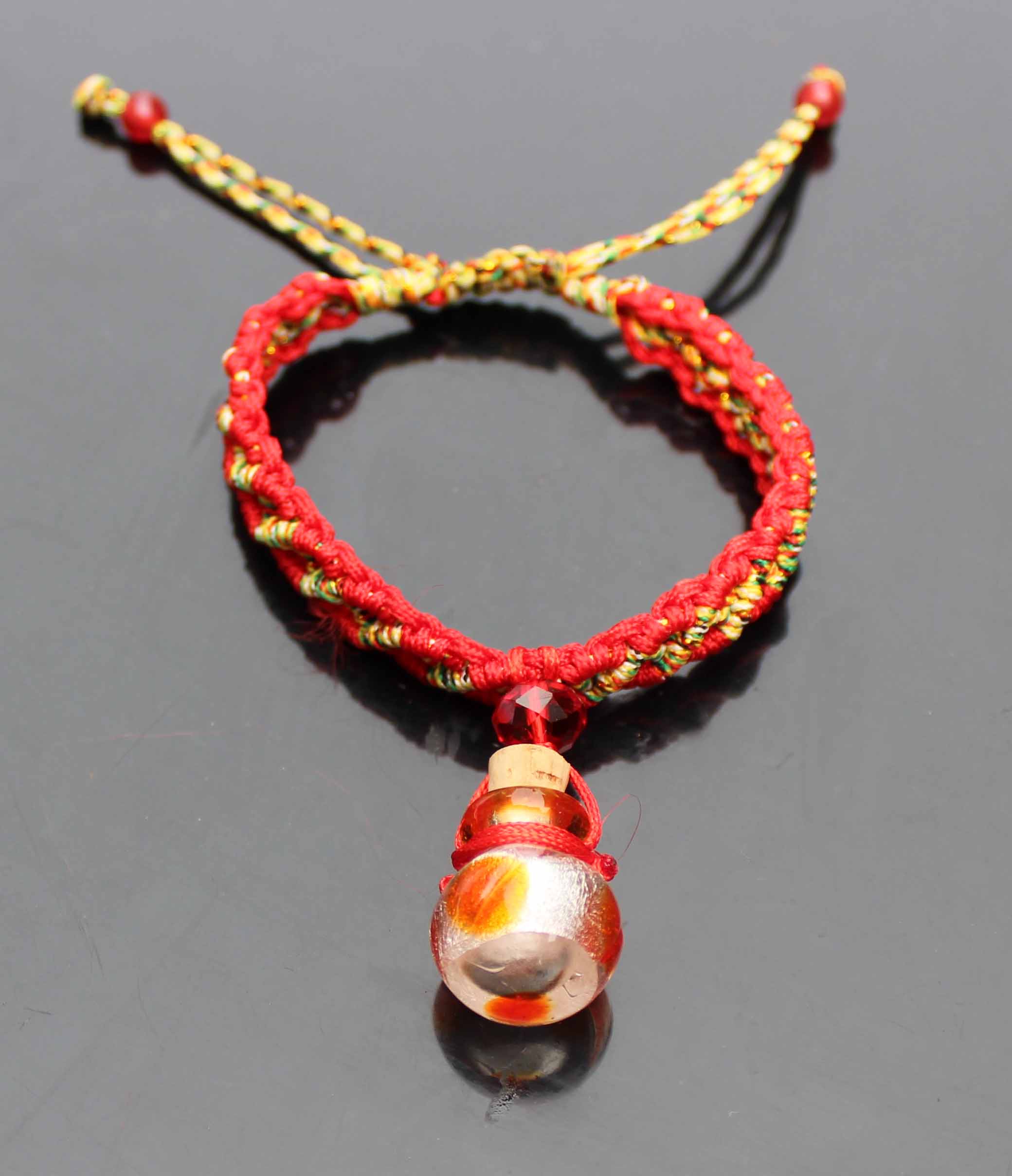 Murano Glass Perfume Vial Bracelet Amber Ball Red