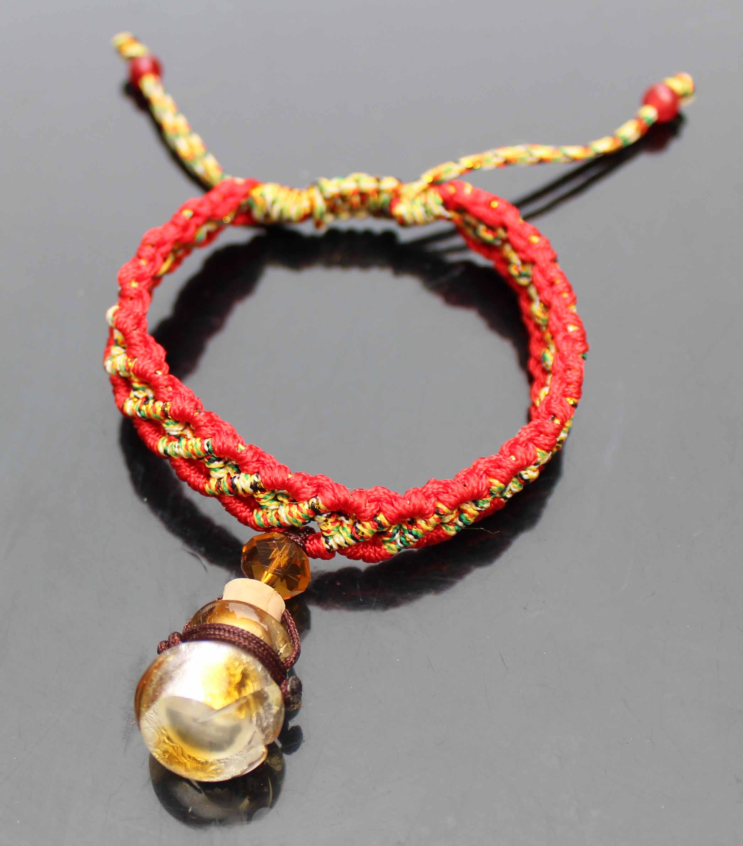 Murano Glass Perfume Vial Bracelet Amber Ball Champagne