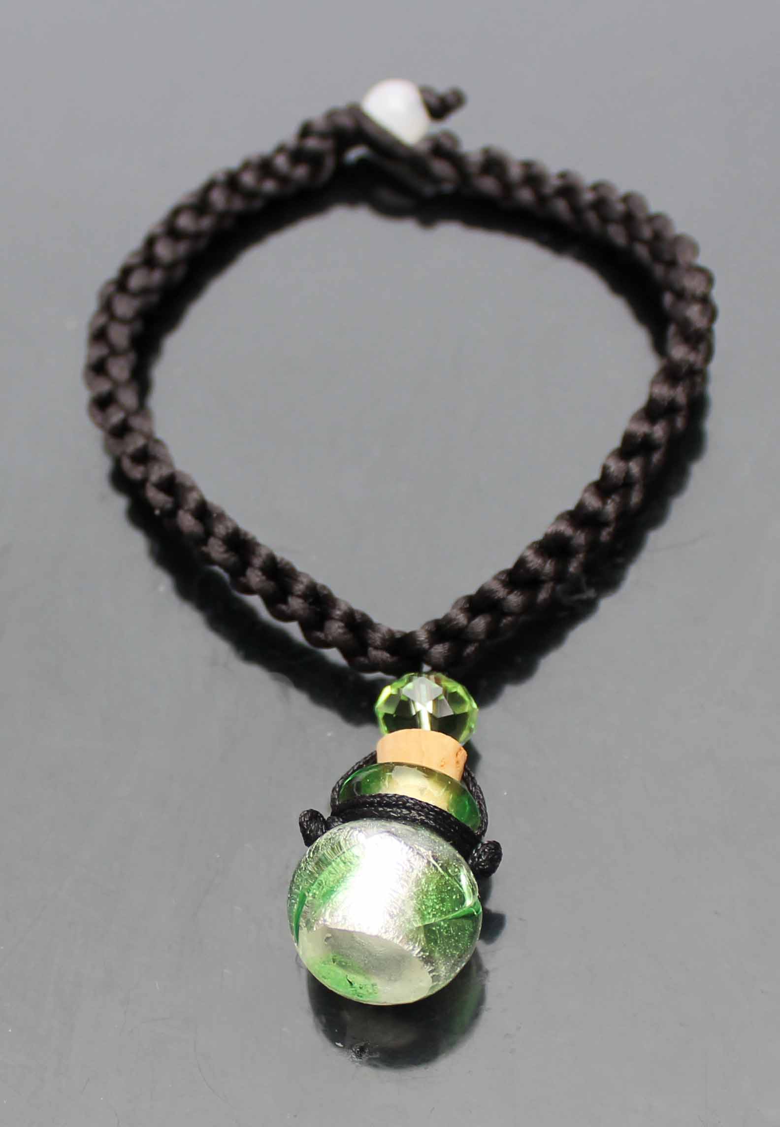 Murano Glass Perfume Vial Bracelet Amber Ball Green