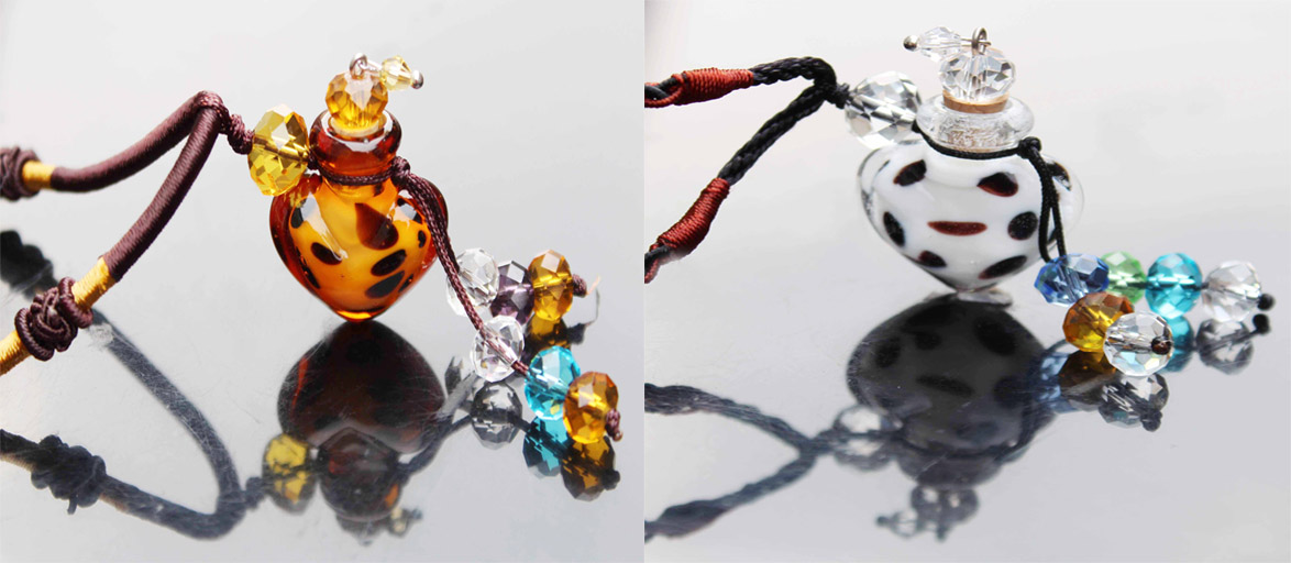 Murano Glass Perfume Necklace Leopard Heart (with cord)