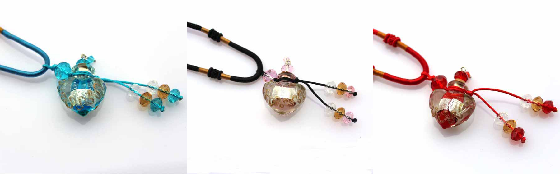 Murano Glass Perfume Necklace Heart (with cord)