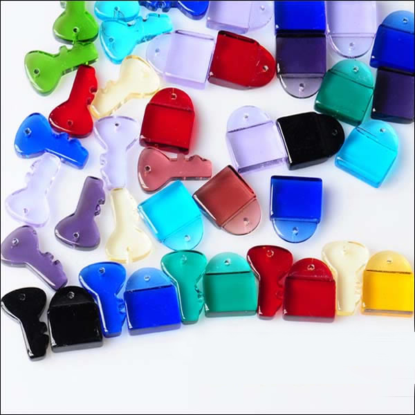 Love Key And Lock Gems Pendants For Carving (Sold In Per Pairs,Assorted colors)