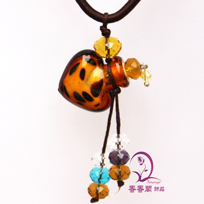 Murano Glass Perfume Necklace Leopard Heart (with cord)