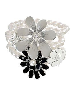 Vintage Flower Lacquer Floral Pearl Bracelets