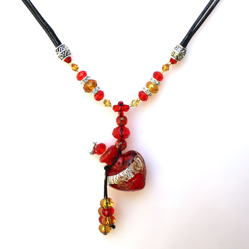 Murano Glass Perfume Necklace Heart To Heart (with cord)