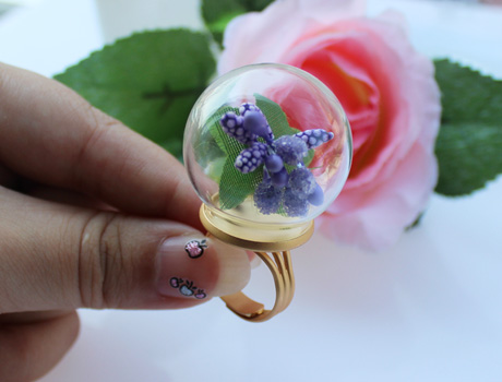 30MM Glass Globe Rings(Assorted Ring Base Colors)