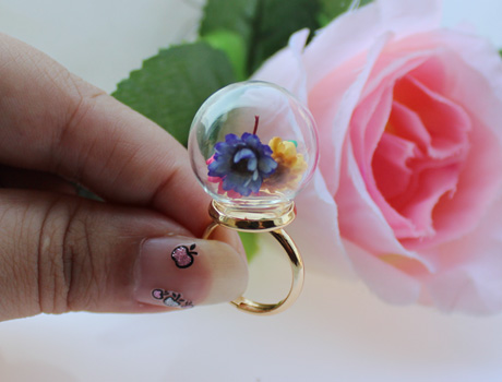 20MM Glass Globe Rings(Assorted Ring Base Colors)