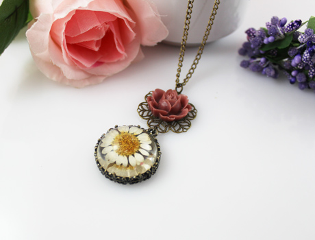 28MM Resin Real Flower Pendant Necklace