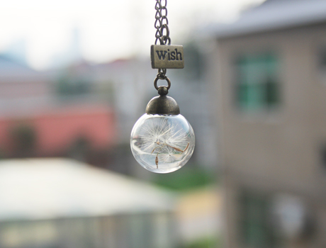 Glass Dandelion Real Seed Globe with wish pendant Necklace