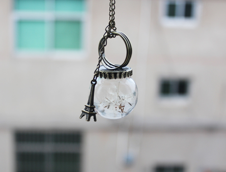 30MM Dandelion Real Seed Glass Bulb Wish Ring Necklace