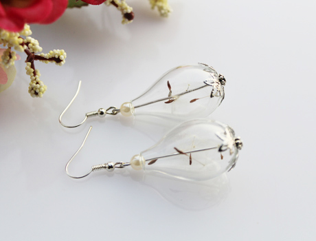 30x18MM Glass Teardrop Dandelion earrings