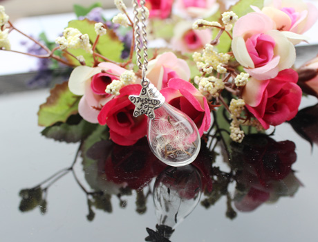 31x18MM Glass Teardrop Dandelion Necklace