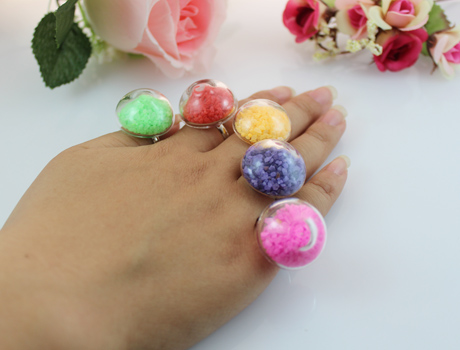 24X24MM Mushroom Liquid Rings with stone stuffing inside(Mixed Colors)
