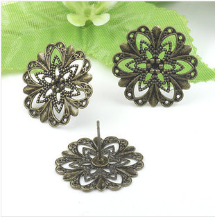 20mm Antique Bronze Round Flowers With Loops Ear Studs 