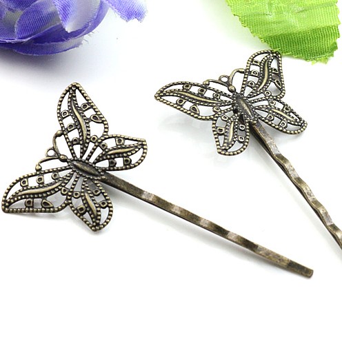 30x20MM Antique Bronze Butterfly Hair Clip Base Setting 
