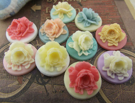18mm Round Rose Resin Flower Cameo (Assorted Colors)