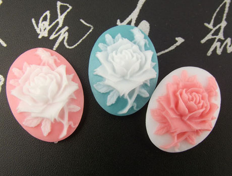 18X25mm Rose Resin Flower Cameos(Assorted colors)
