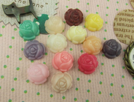 10mm Garden Rose Resin Flower Cabochons of Assorted Colour