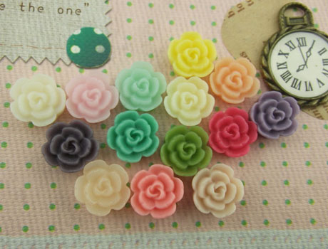 11mm Rose Resin Flower Cabochons of Assorted Colour