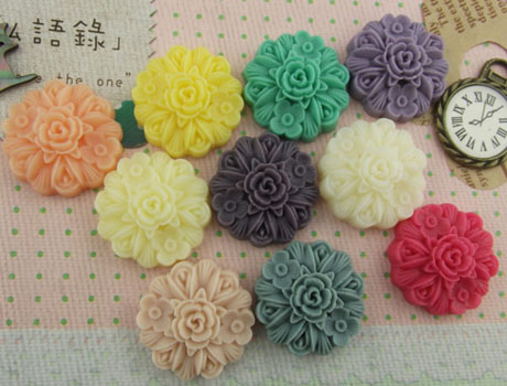 24mm Assorted Colour Round Shape Resin Flower Cabochons