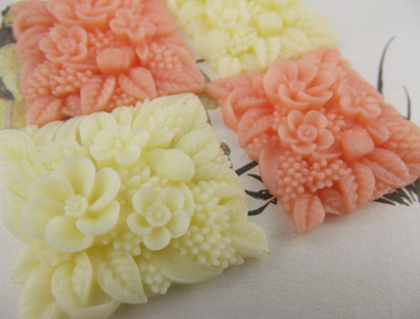 35X37mm Square Flat Backs Resin Flower Cameos of Assorted Colors