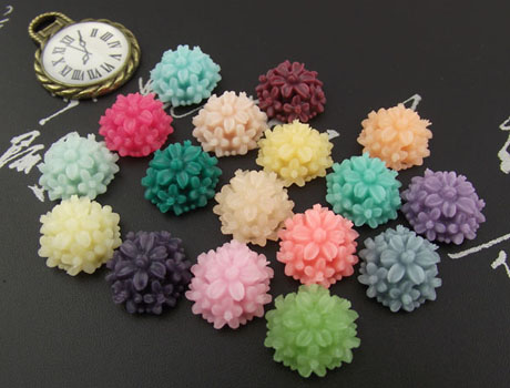 14MM Resin Tansy Flower Cabochons of Assorted Colors HD22