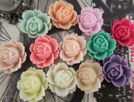 18X22MM Rose Resin Flower Cabochon of Assorted Colour HD34